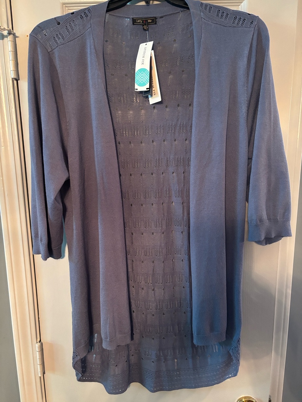 Lety & Me Open Front Blue Indigo Knit Cardigan NWT